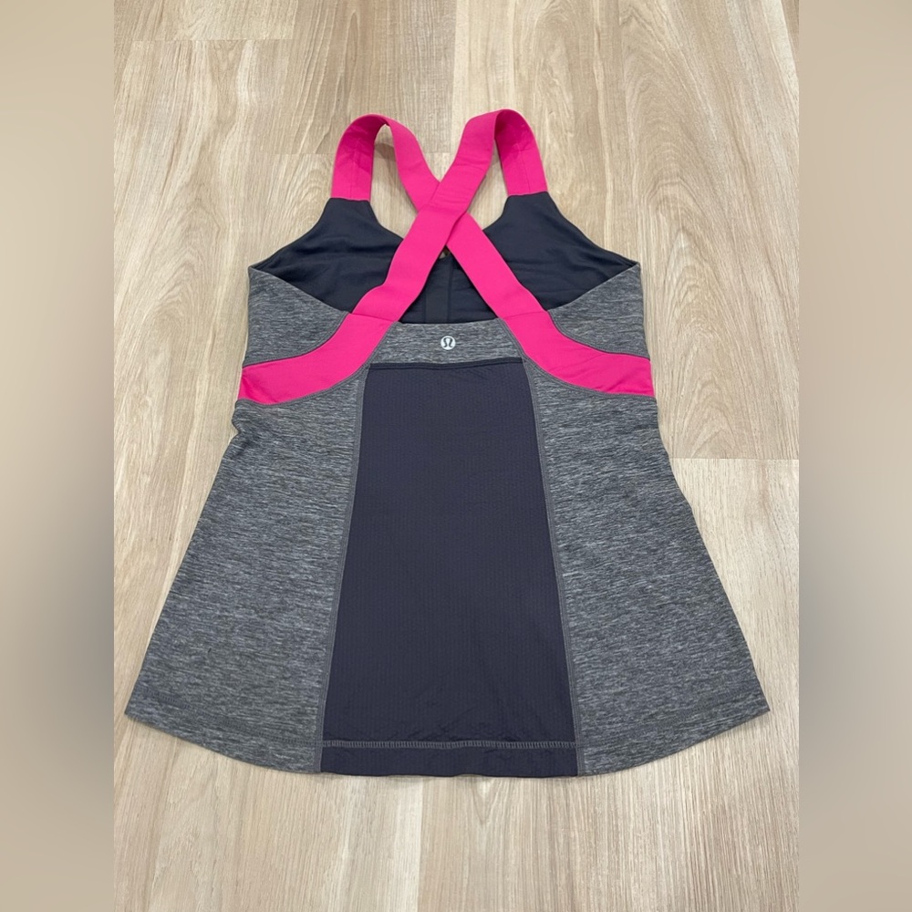 Sz.8-Lululemon Gray Pink Push Your Limits Tank Top Mesh Back - Picture 8 of 11